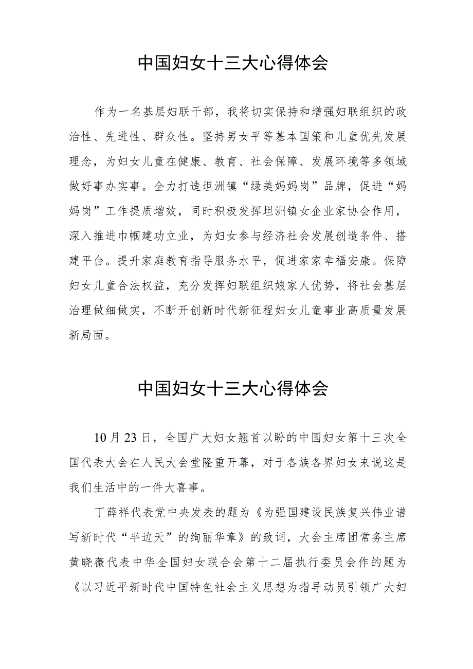 2023年妇女干部学习中国妇女第十三次全国代表大会精神的心得感悟二十篇.docx_第3页