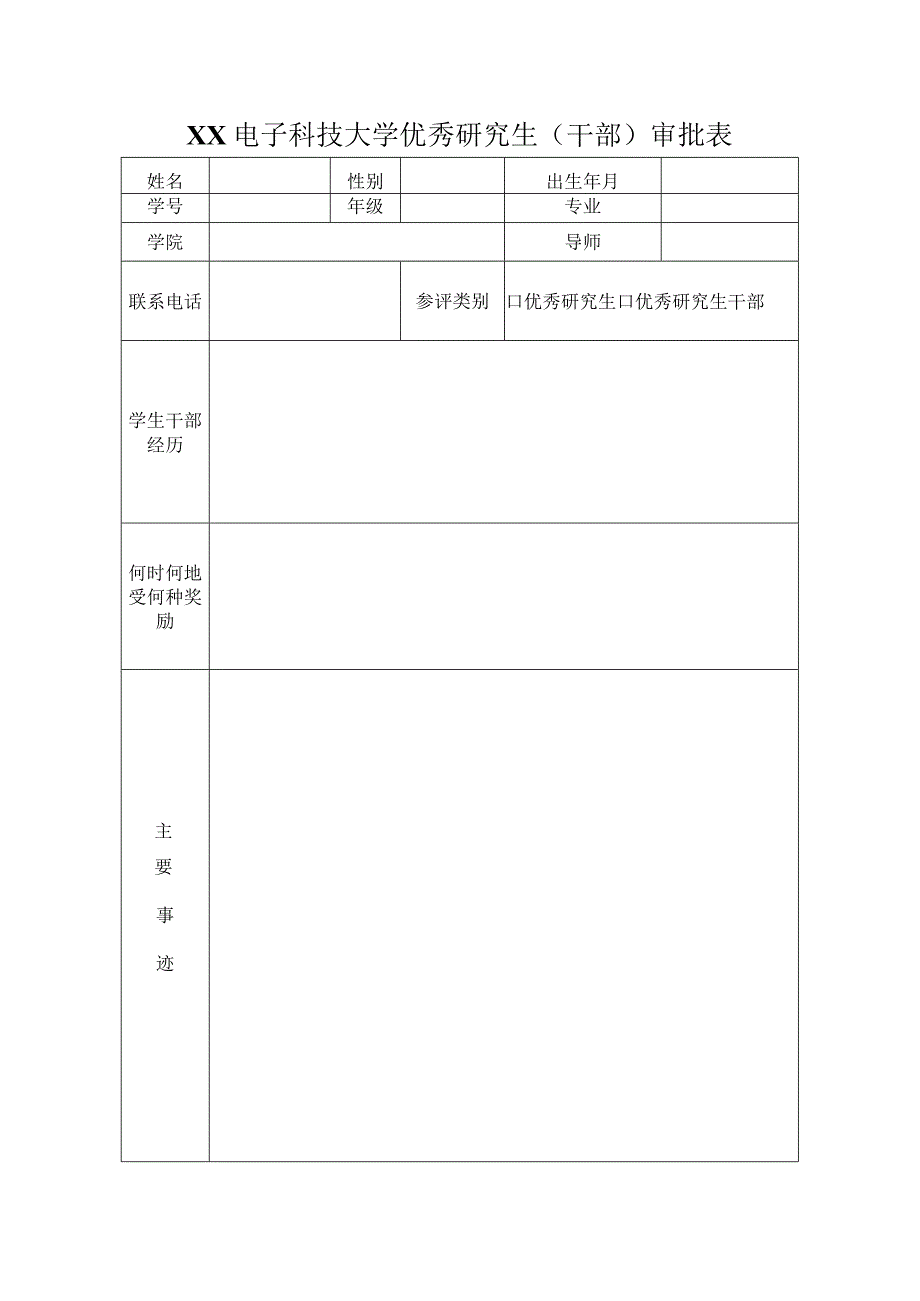 XX电子科技大学优秀研究生（干部）审批表.docx_第1页