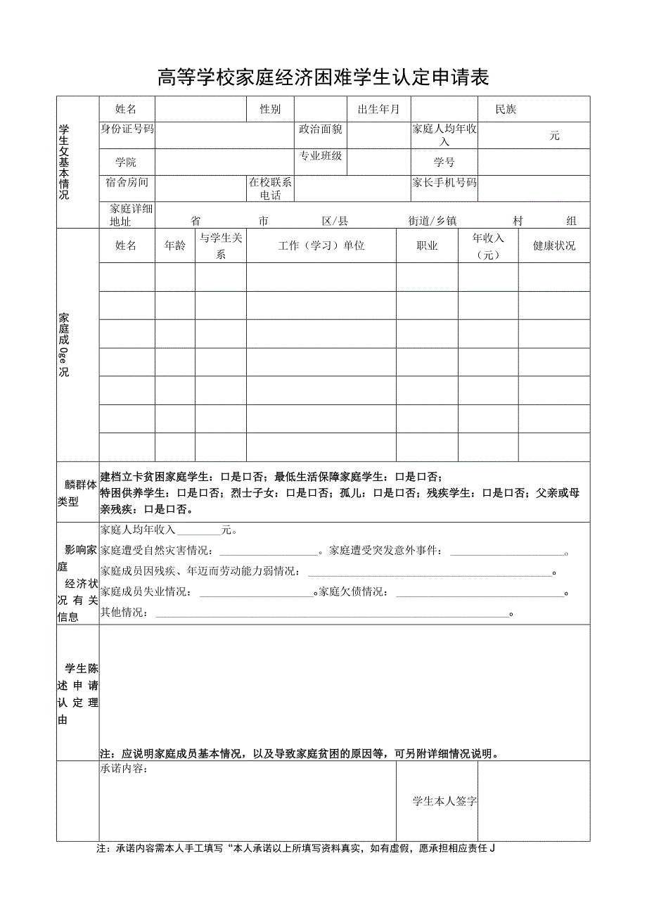 高等学校家庭经济困难学生认定申请表.docx_第1页