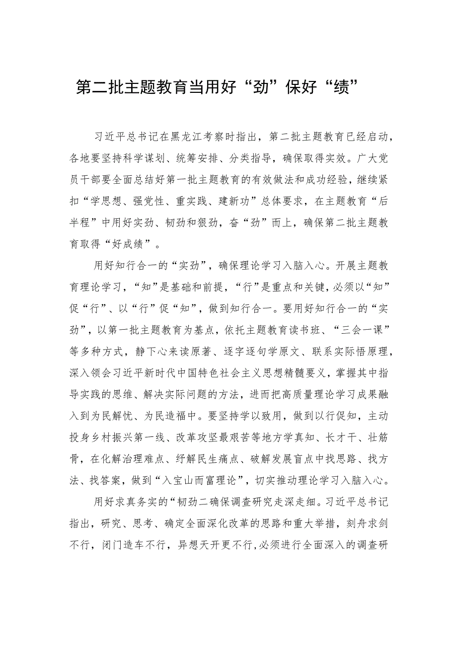 第二批主题教育当用好“劲”保好“绩”.docx_第1页