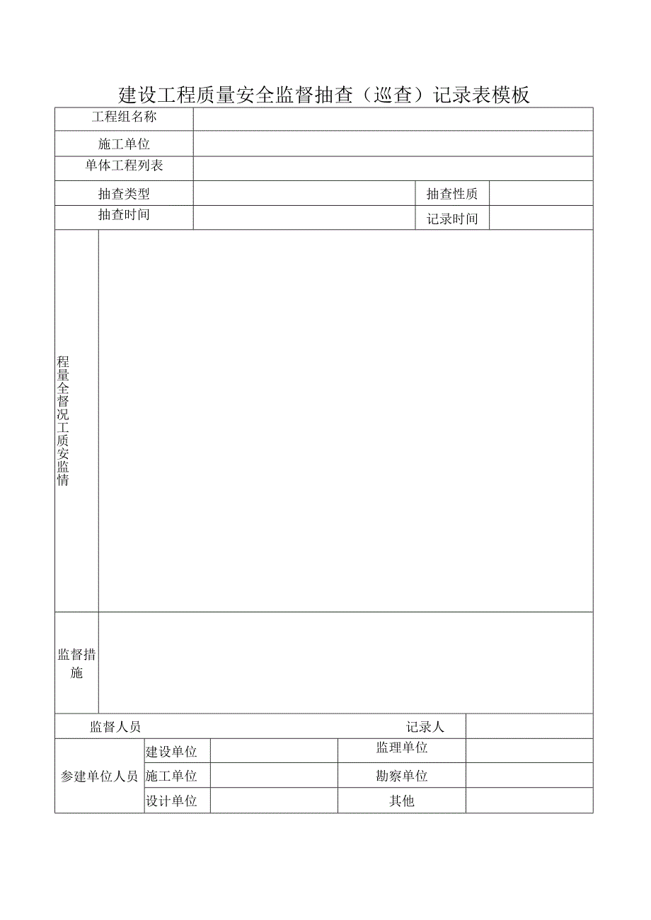 建设工程质量安全监督抽查（巡查）记录表模板.docx_第1页