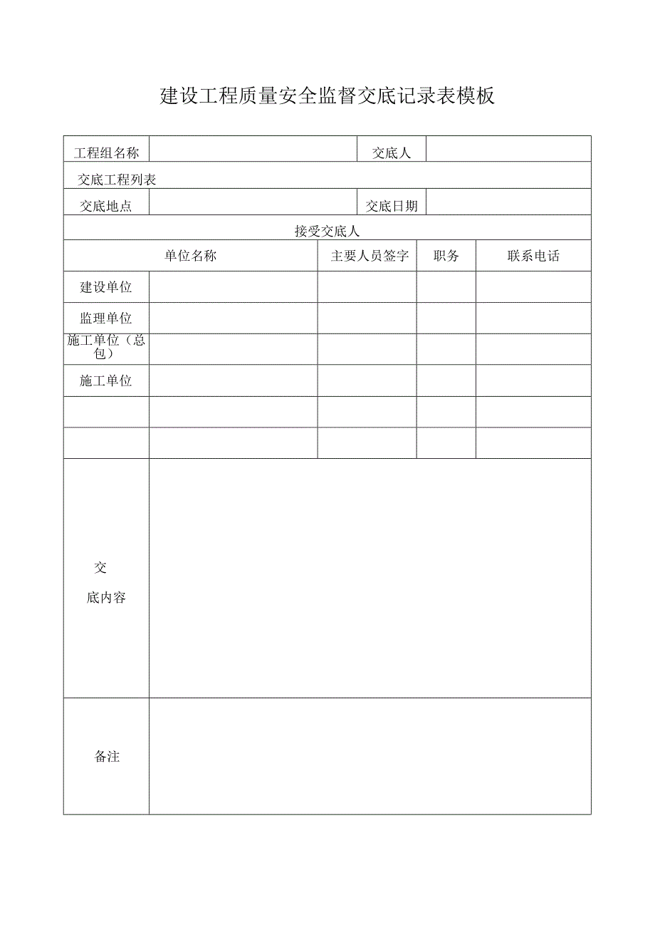 建设工程质量安全监督交底记录表模板.docx_第1页