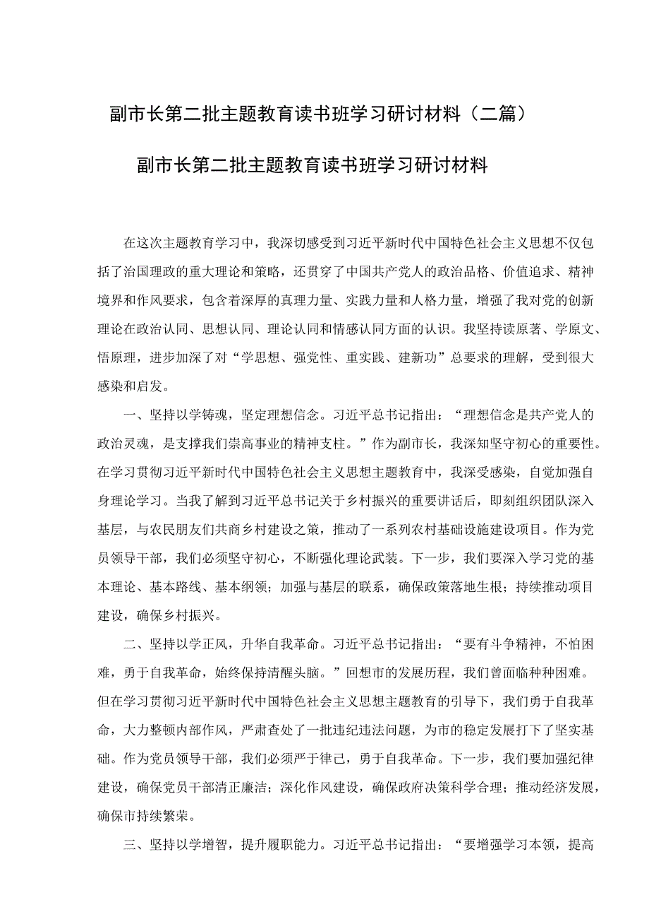 副市长第二批主题教育读书班学习研讨材料(二篇).docx_第1页