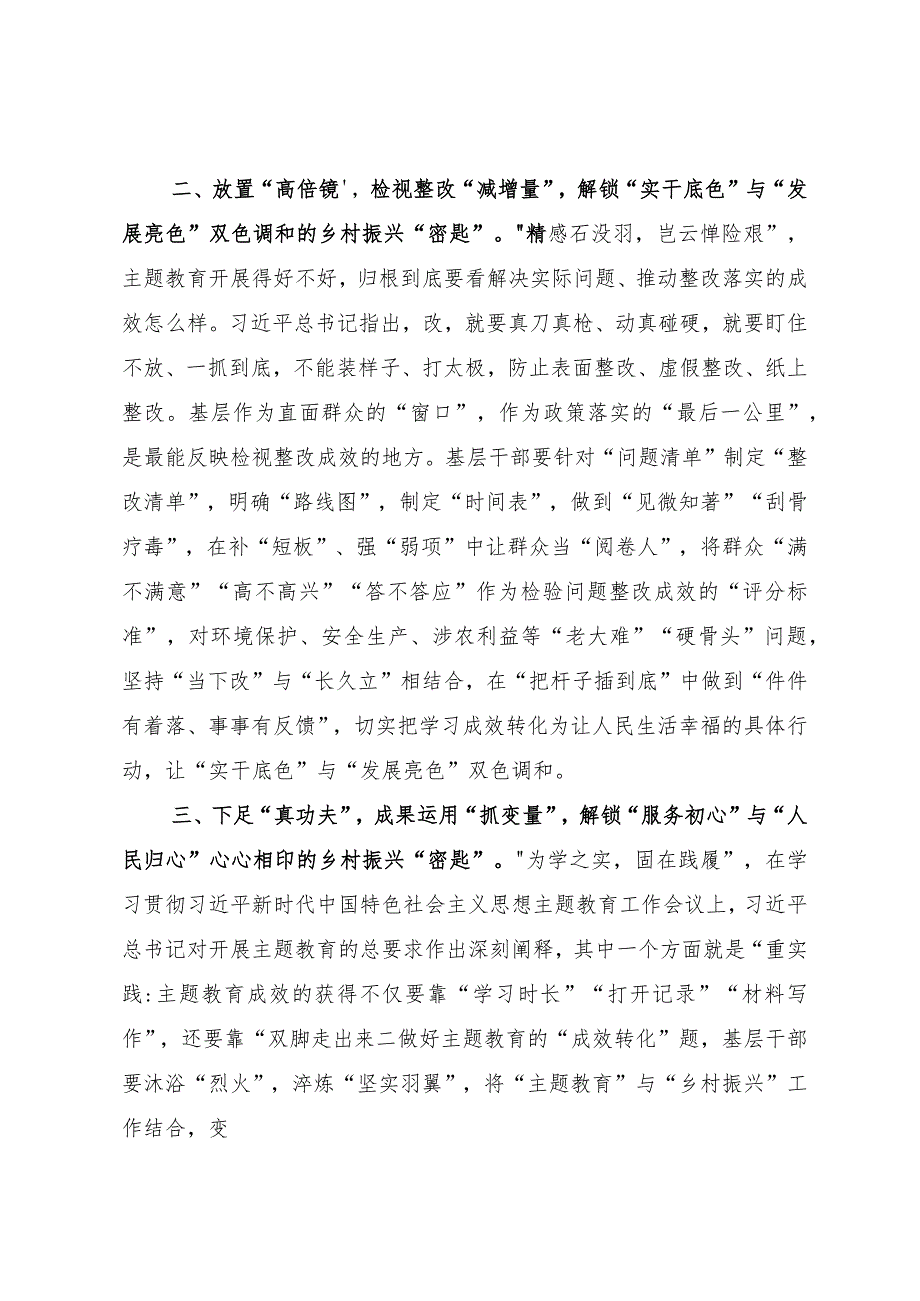 某街道党员干部主题教育研讨材料：藏于“整改之履”的乡村振兴“密匙”.docx_第2页