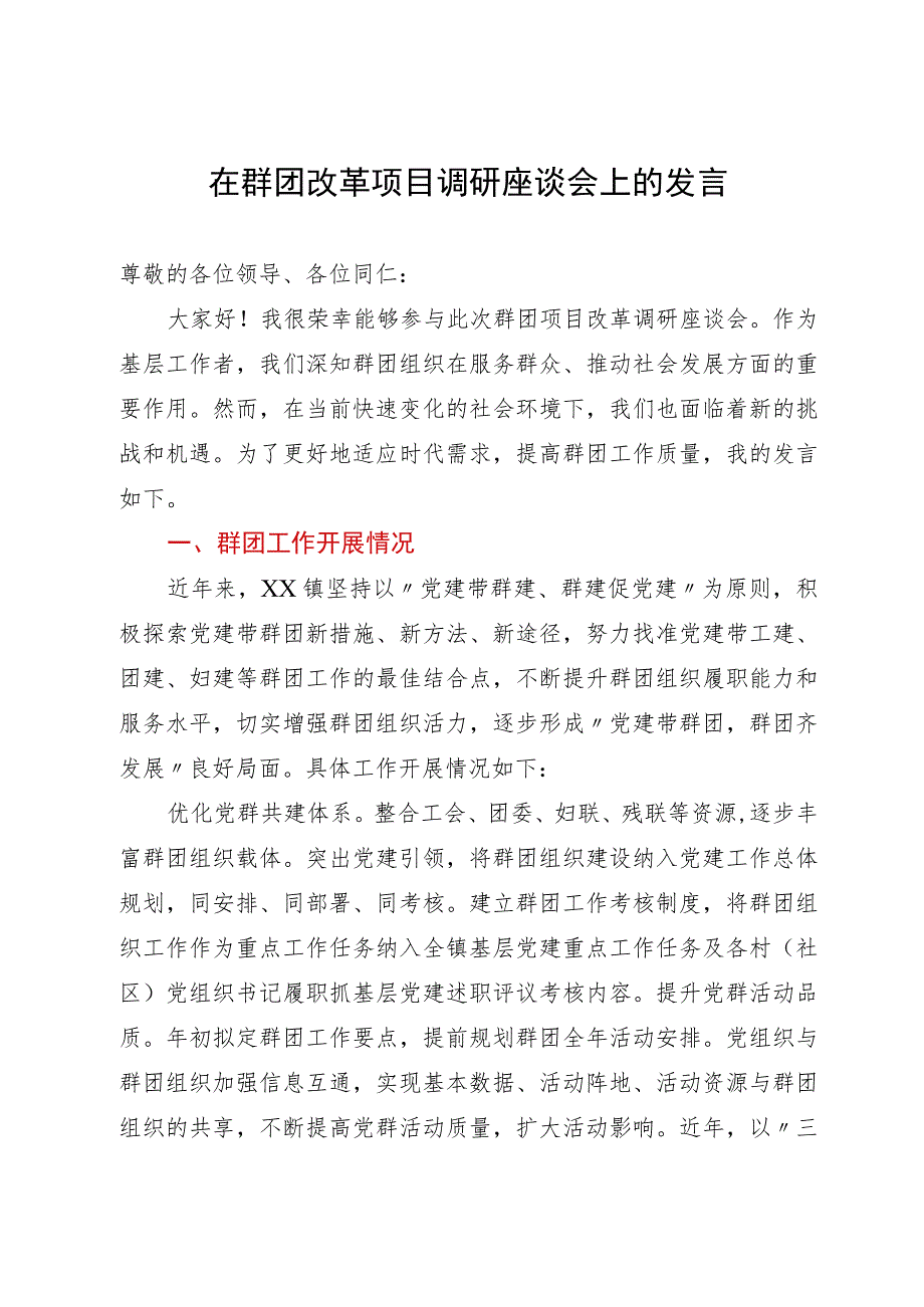 在群团改革项目调研座谈会上的发言.docx_第1页