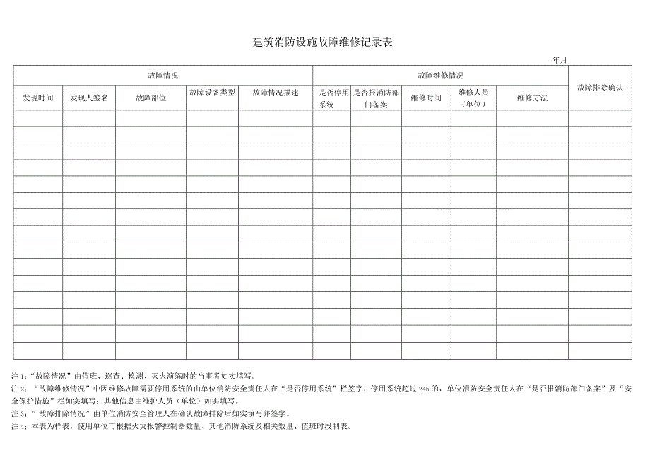 2023《消防控制室值班记录表、建筑消防设施故障维修记录表》（模板）.docx_第2页