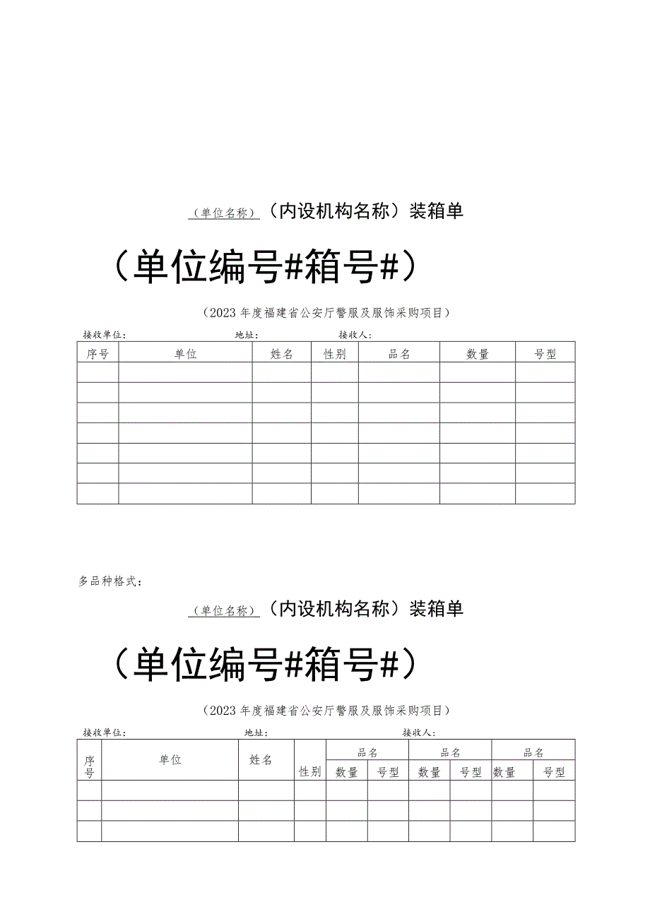 单品种格式单位名称警服及服饰发放明细表.docx_第2页