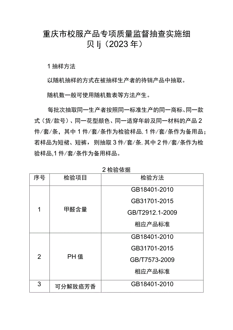 重庆市校服产品专项质量监督抽查实施细则2023年.docx_第1页