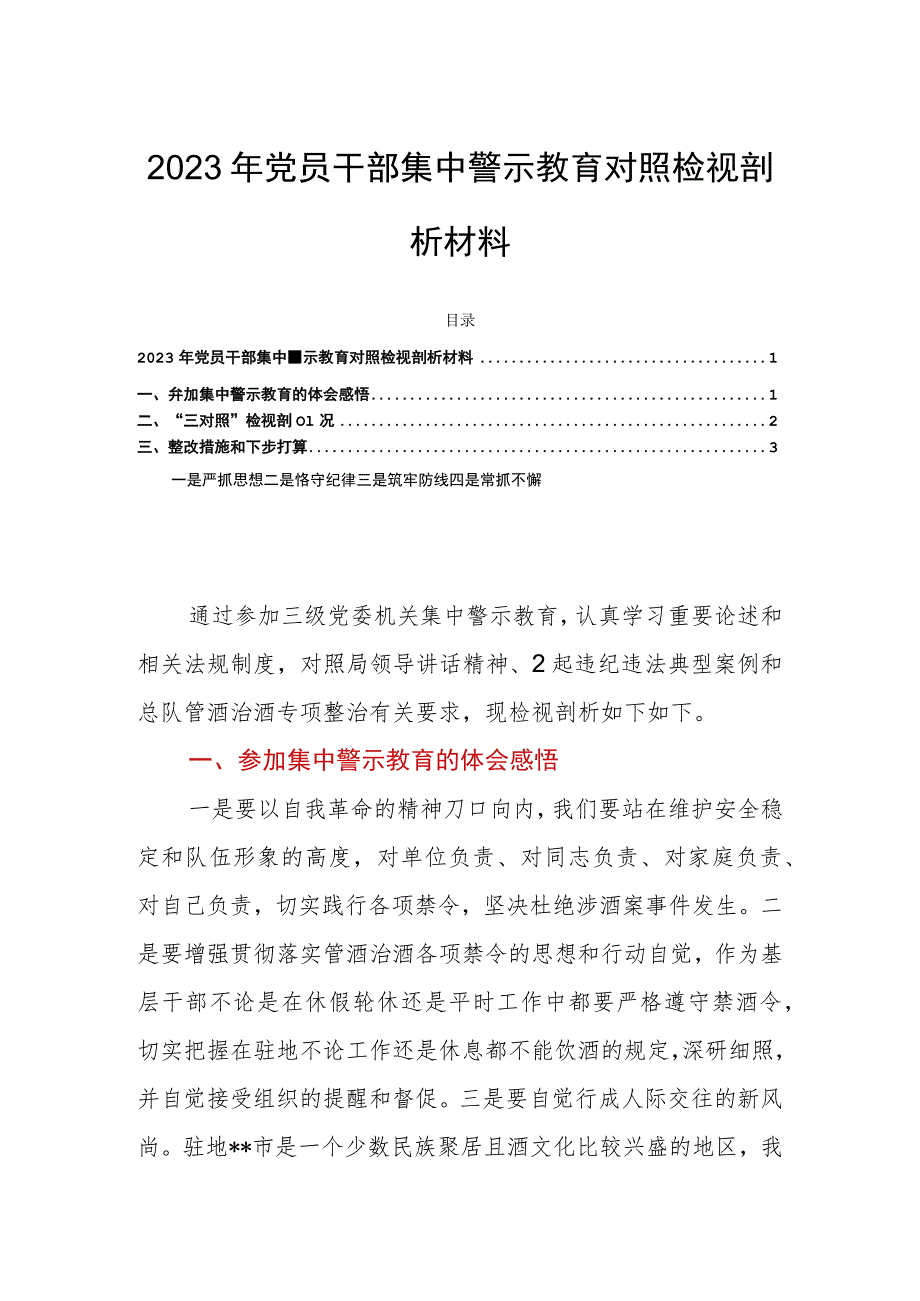 2023年党员干部集中警示教育对照检视剖析材料.docx_第1页