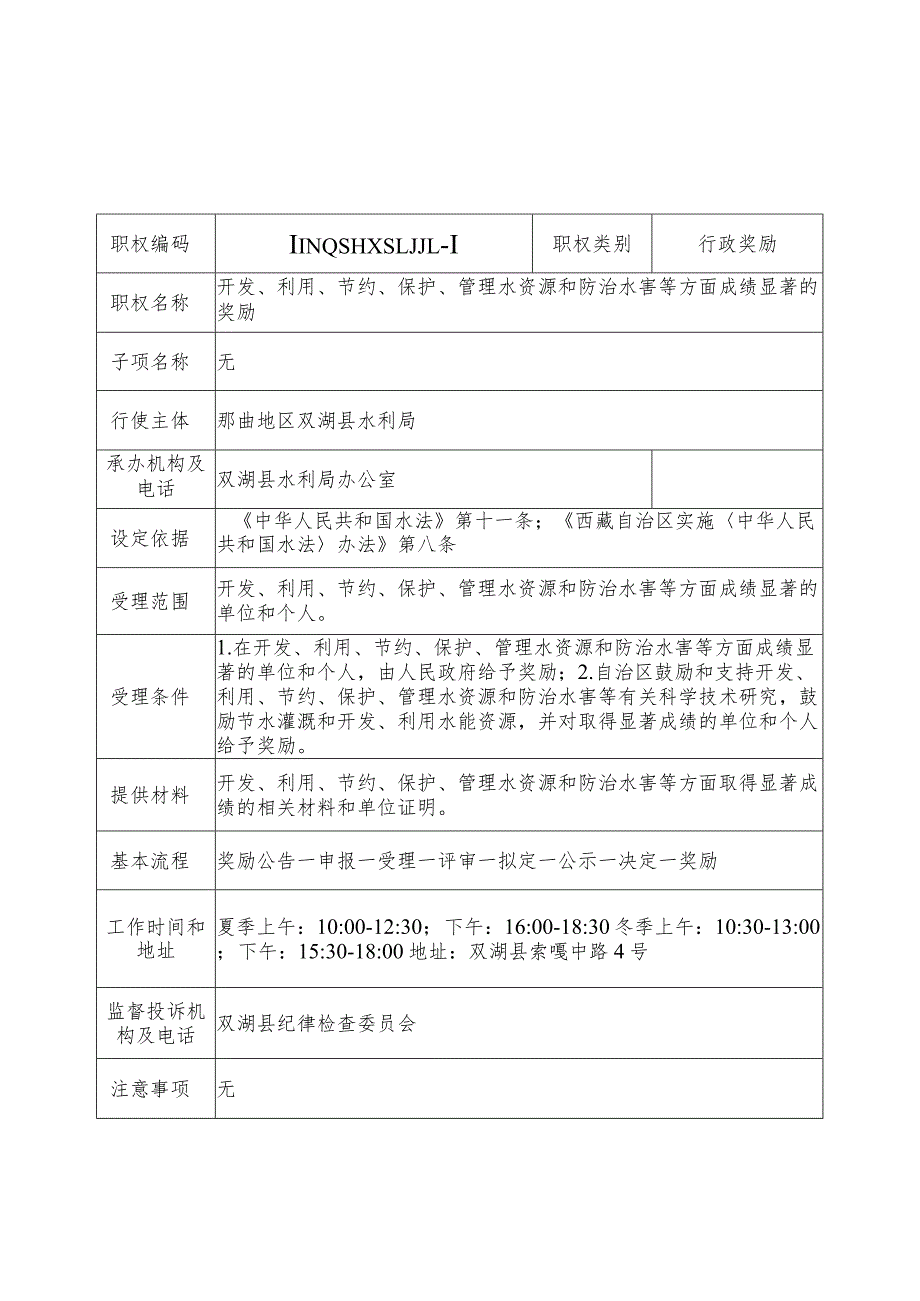 那曲地区双湖县水利局行政奖励服务指南.docx_第1页