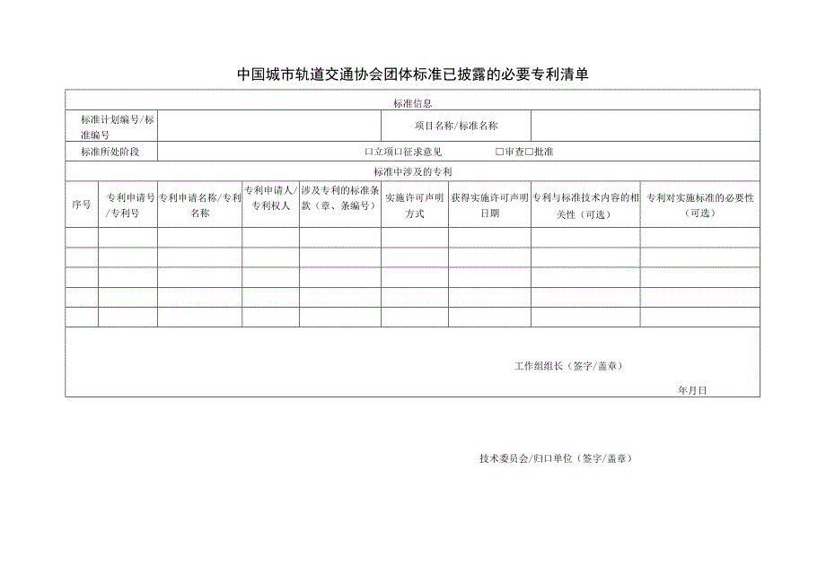 模板43.中国城市轨道交通协会团体标准已披露必要专利清单.docx_第1页