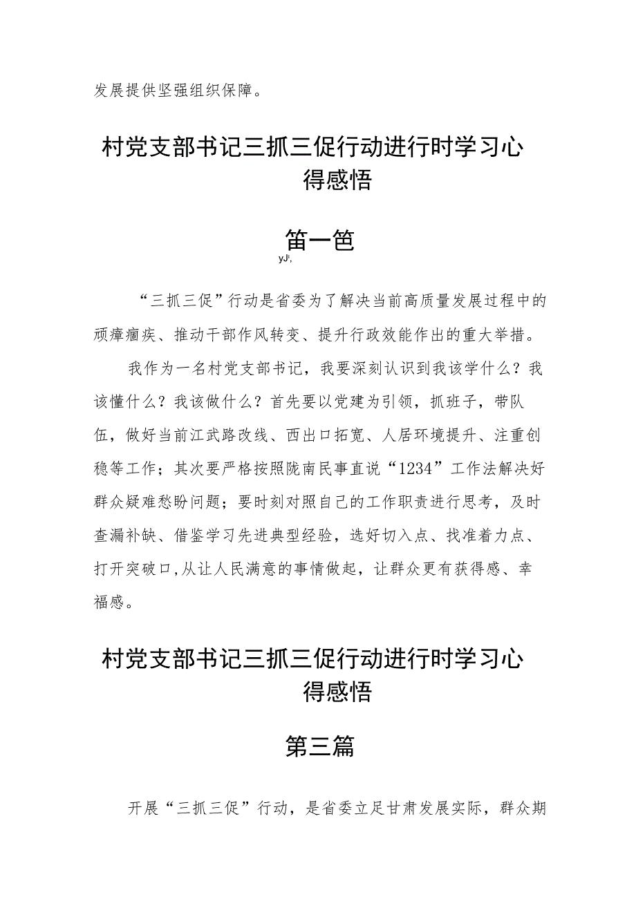 （6篇）村党支部书记三抓三促行动进行时学习心得感悟.docx_第2页