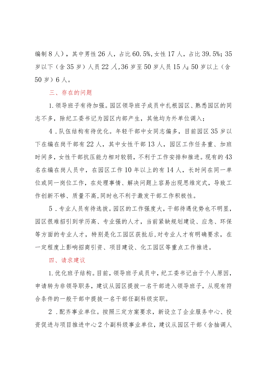 关于园区干部队伍建设有关情况的汇报.docx_第2页