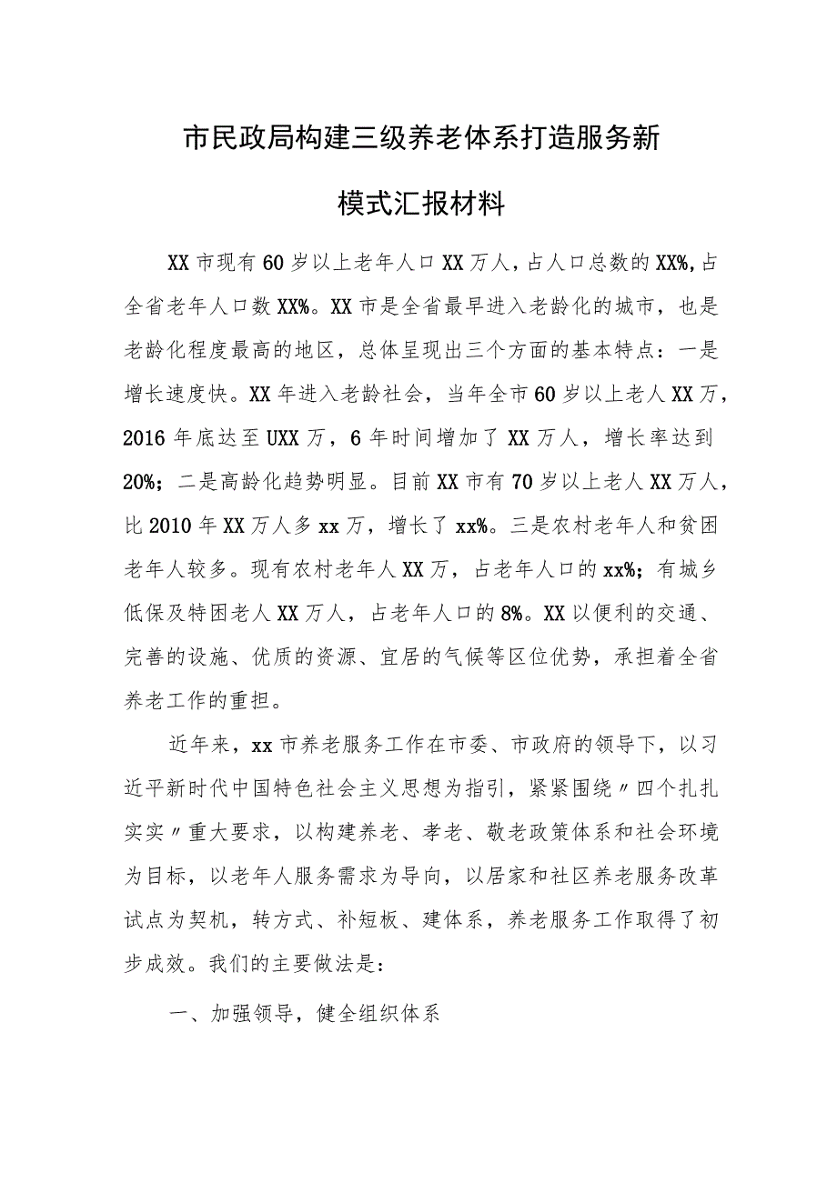 市民政局构建三级养老体系 打造服务新模式汇报材料.docx_第1页