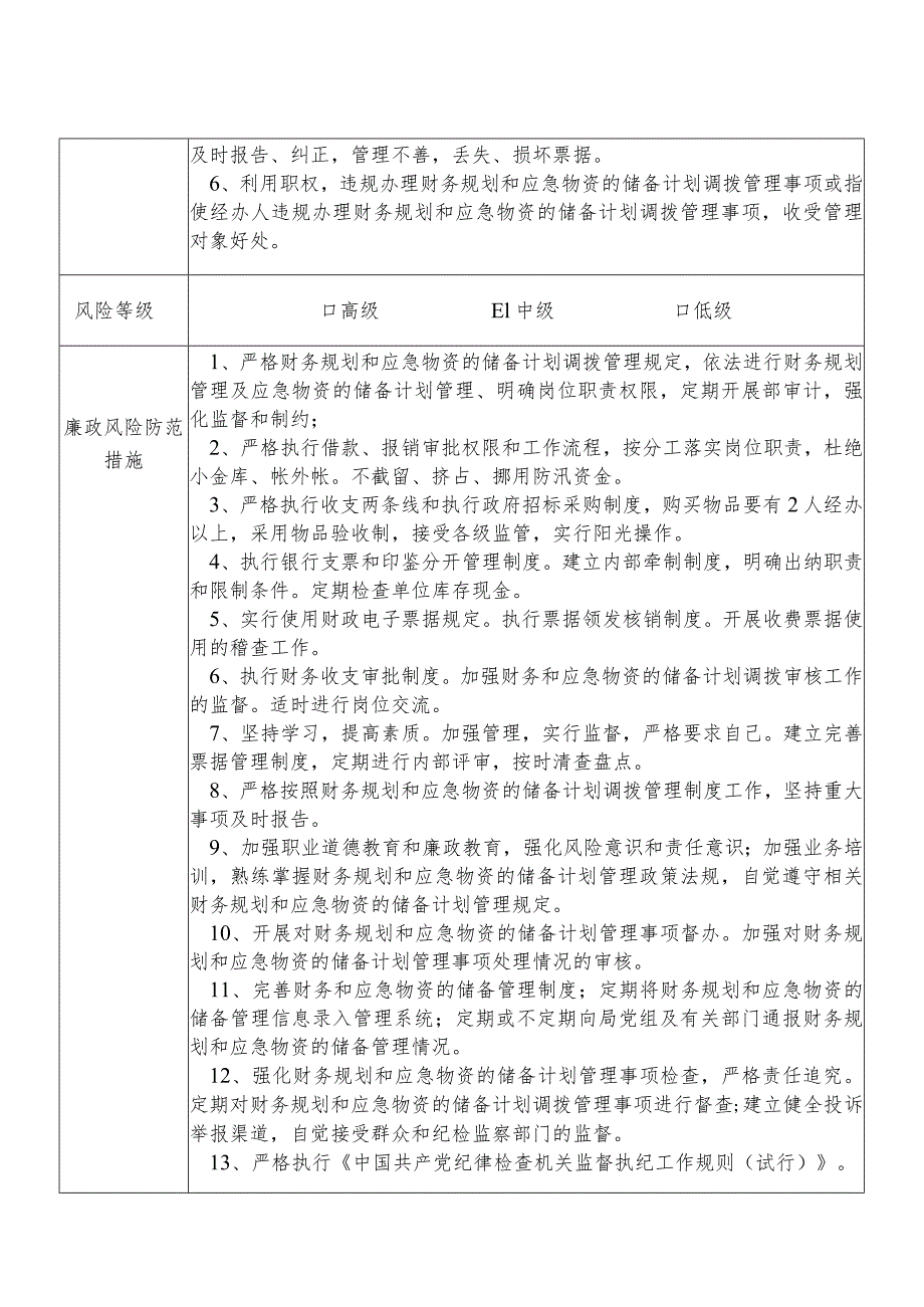 X县应急管理部门财务计划管理股股长个人岗位廉政风险点排查登记表.docx_第2页