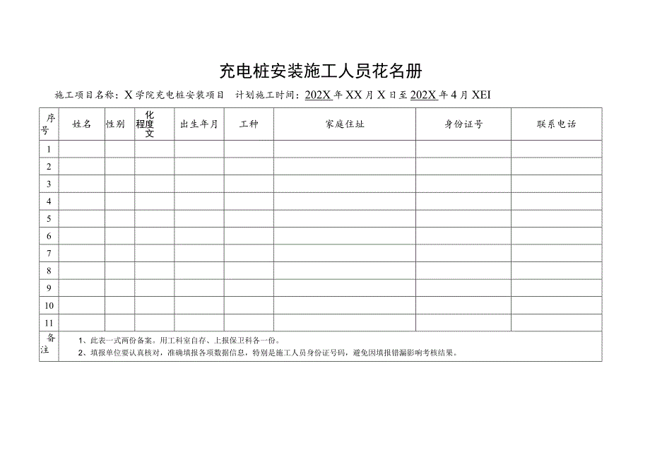 充电桩安装施工人员花名册（2023年）.docx_第1页