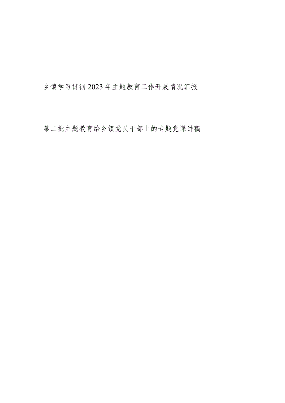 乡镇学习贯彻2023年主题教育工作开展情况总结汇报和党课讲稿.docx_第1页