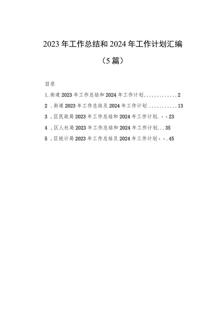 2023年工作总结和2024年工作计划汇编（5篇）.docx_第1页