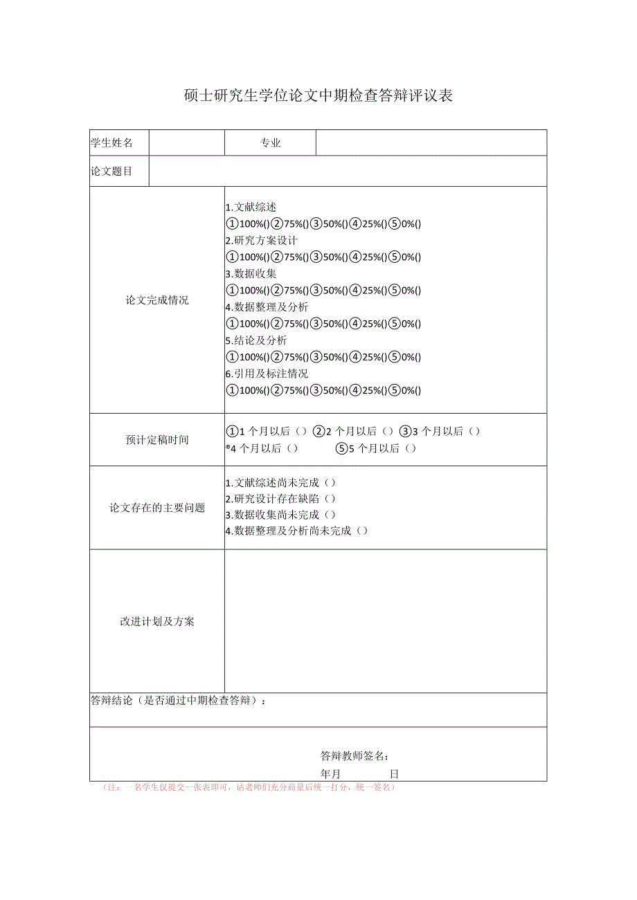 硕士研究生学位论文中期检查答辩评议表.docx_第1页