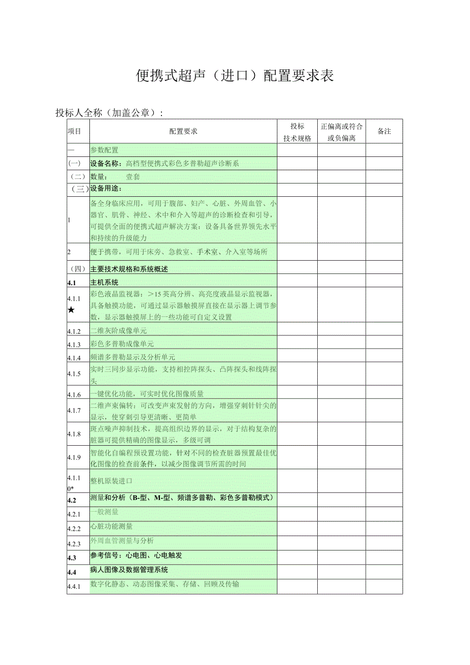 便携式超声进口配置要求表.docx_第1页