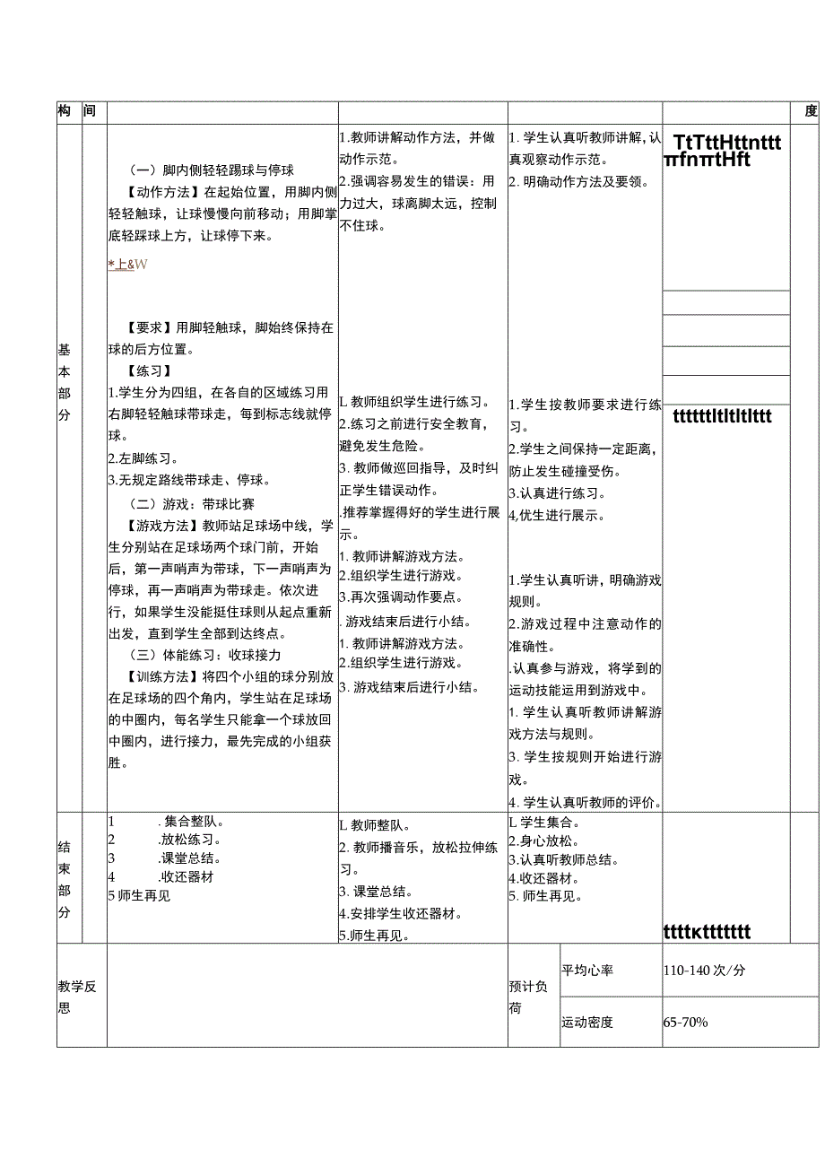 义务教育新课标水平一操作技能训练与提升脚内侧轻轻踢球双脚交替运球体育与健康教案.docx_第2页