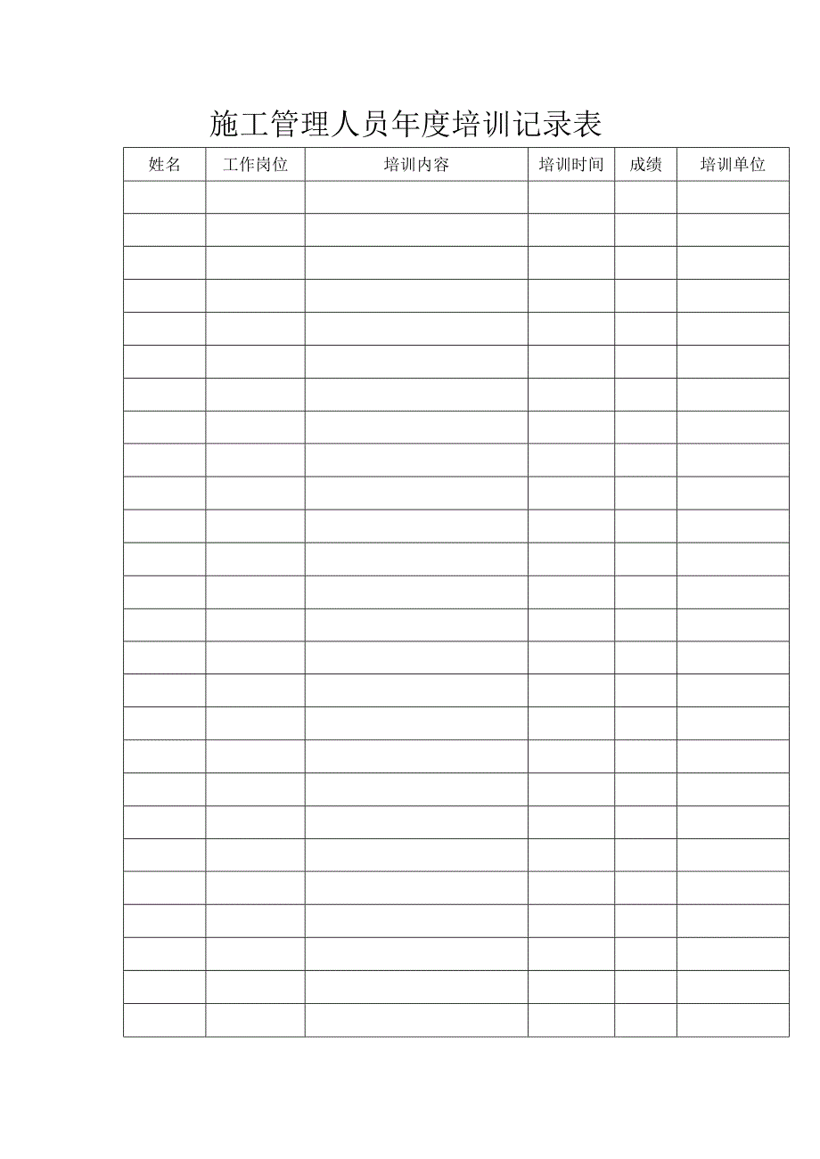 施工管理人员年度培训记录表.docx_第1页