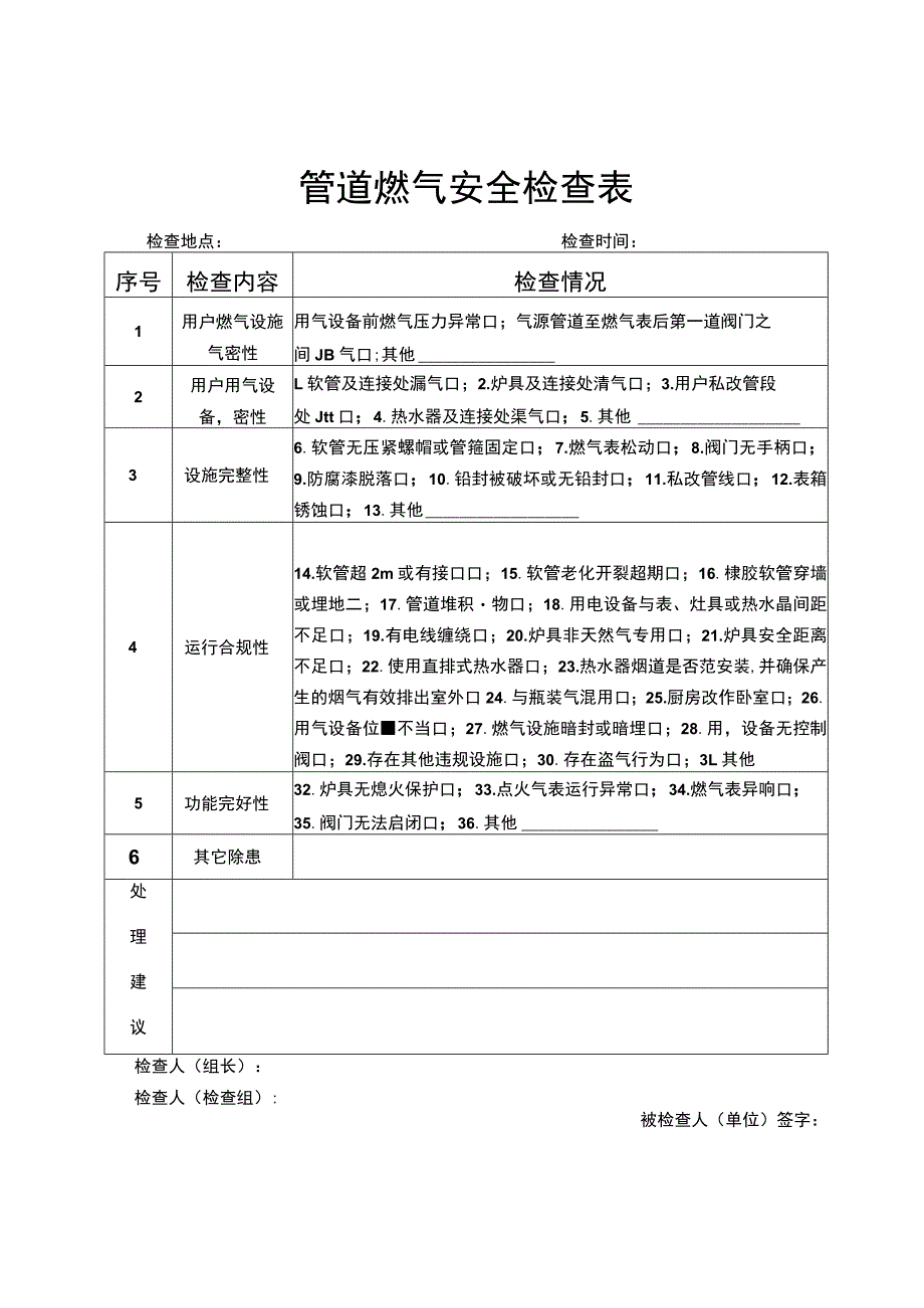 管道燃气安全检查表.docx_第1页