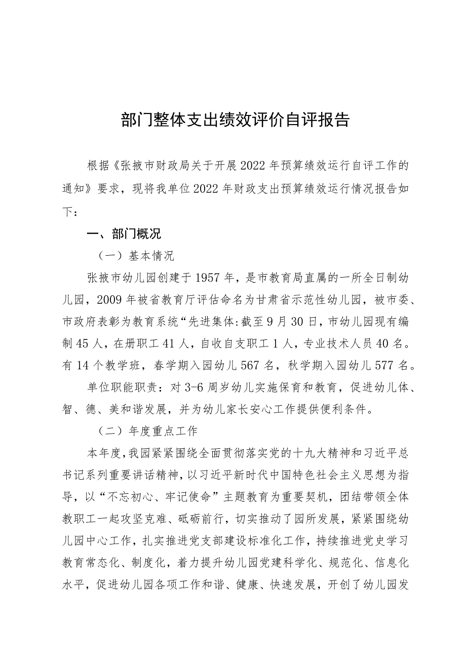 部门整体支出绩效评价自评报告.docx_第1页