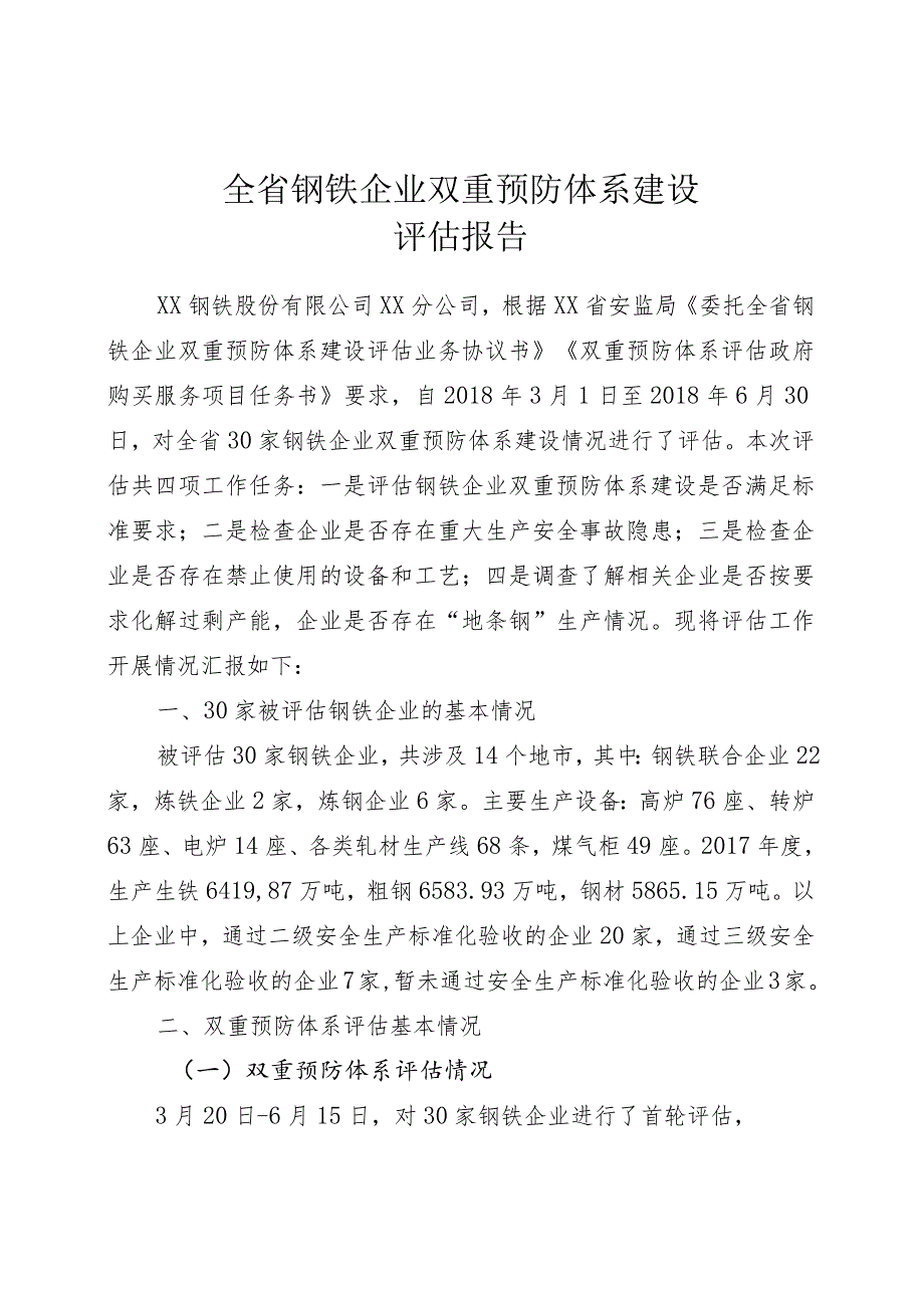 全省钢铁企业双重预防体系建设评估报告.docx_第1页