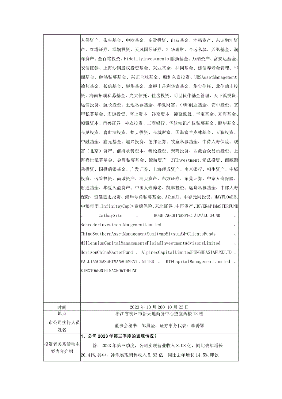 香飘飘食品股份有限公司投资者关系活动记录表.docx_第2页