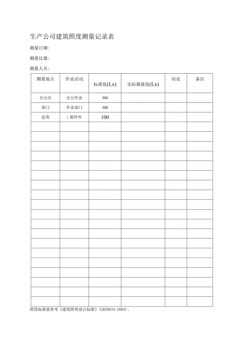 生产公司建筑照度测量记录表.docx_第1页