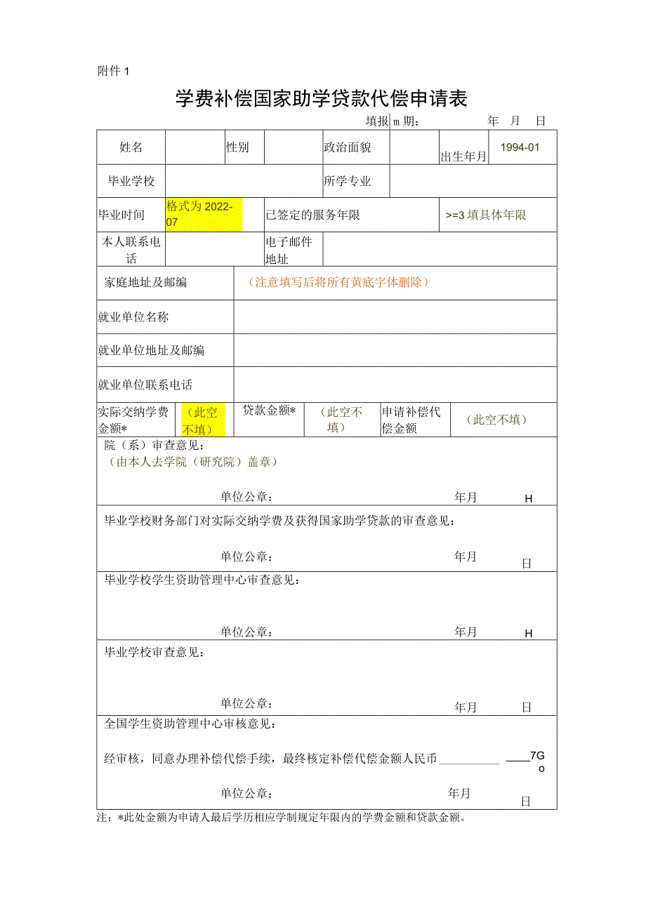 基层就业学费补偿国家助学贷款代偿申请表.docx_第1页