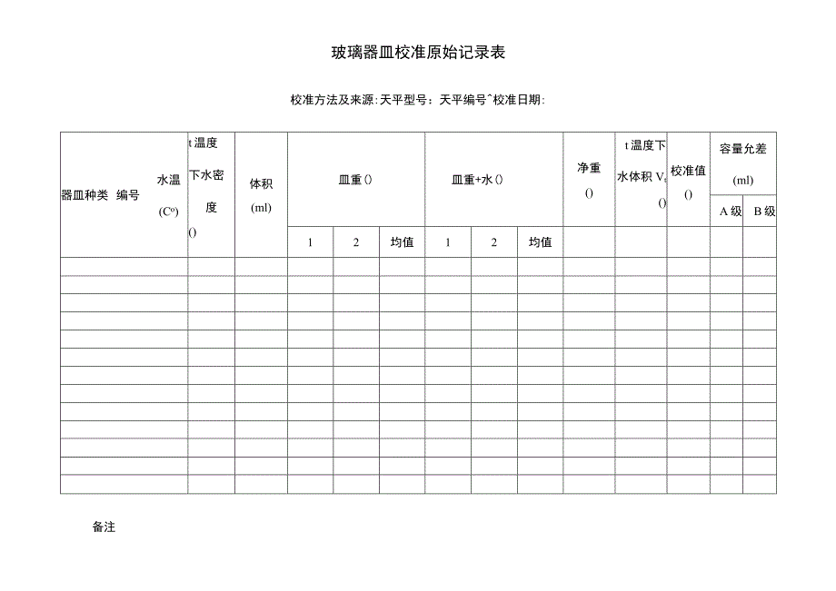 玻璃器皿校准原始记录表.docx_第1页