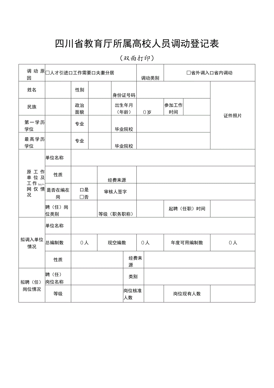 四川省教育厅所属高校人员调动登记表.docx_第1页