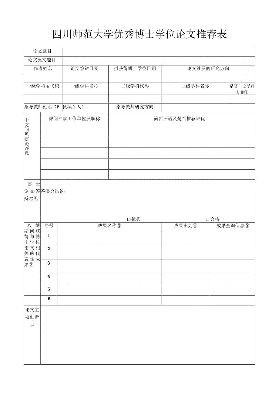 四川师范大学优秀博士论文推荐表.docx_第1页