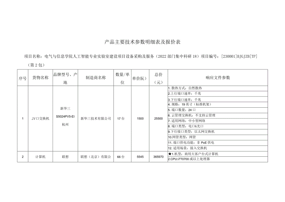 产品主要技术参数明细表及报价表.docx_第1页