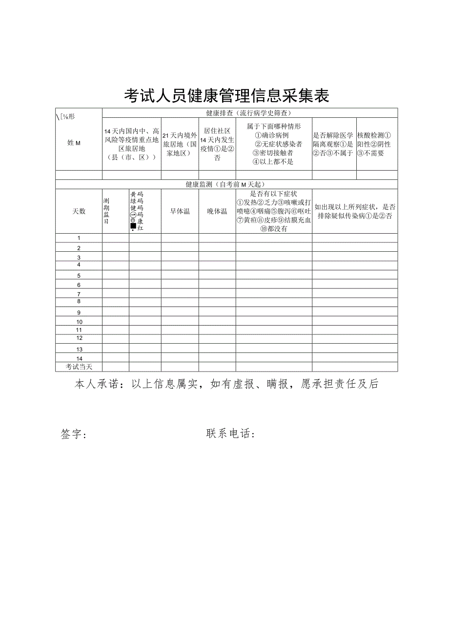 考试人员健康管理信息采集表.docx_第1页