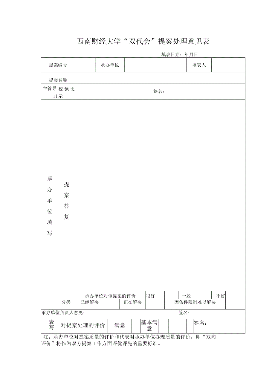 西南财经大学“双代会”提案处理意见表 .docx_第1页