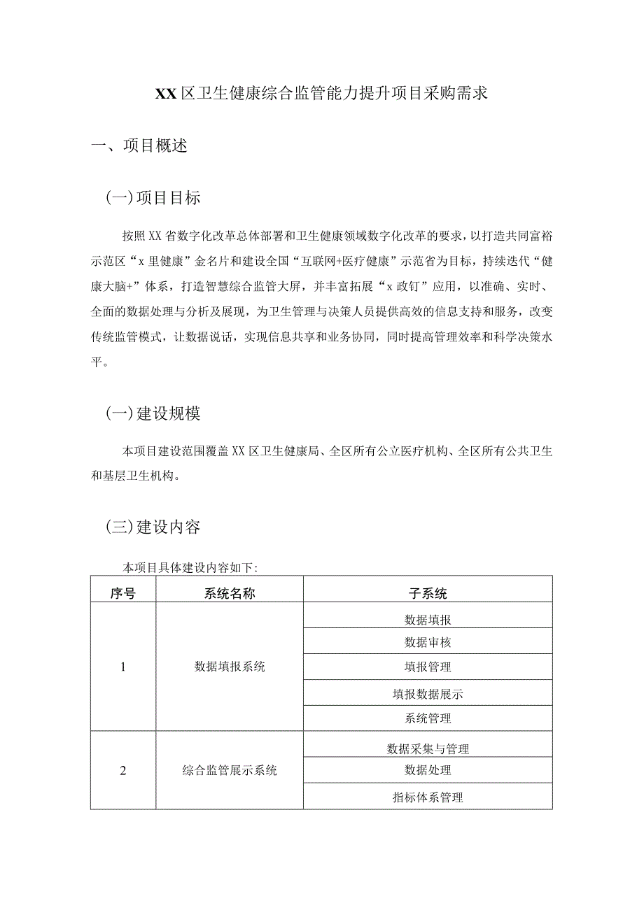 XX区卫生健康综合监管能力提升项目采购需求.docx_第1页