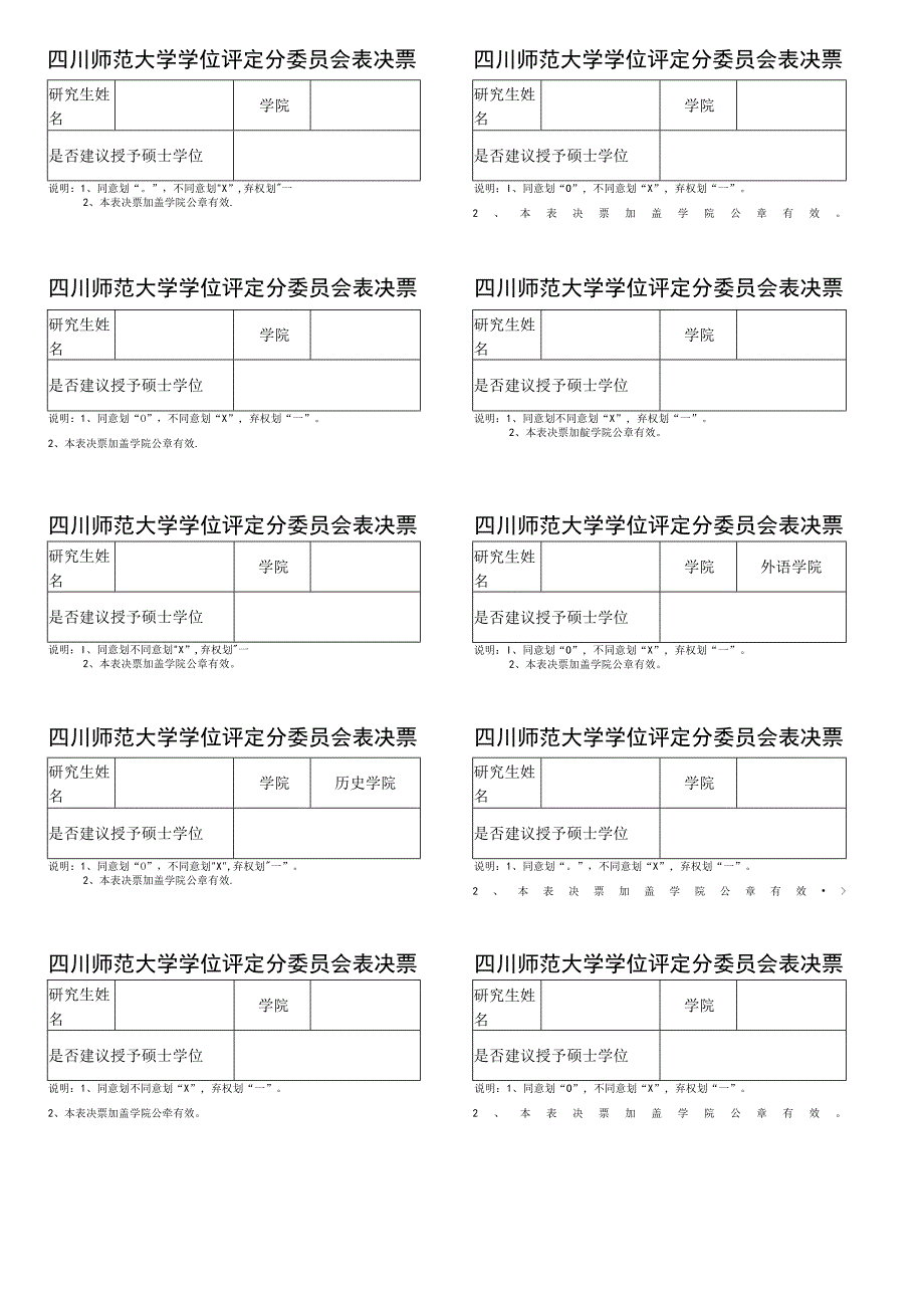 分学位委员会表决票.docx_第1页