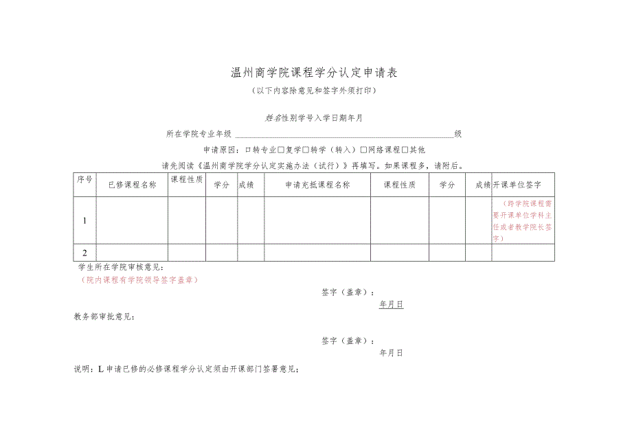 温州商学院课程学分认定申请表.docx_第1页