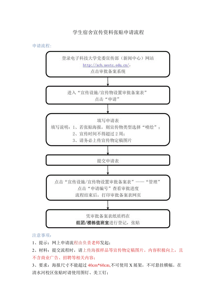 学生宿舍宣传资料张贴申请流程.docx_第1页