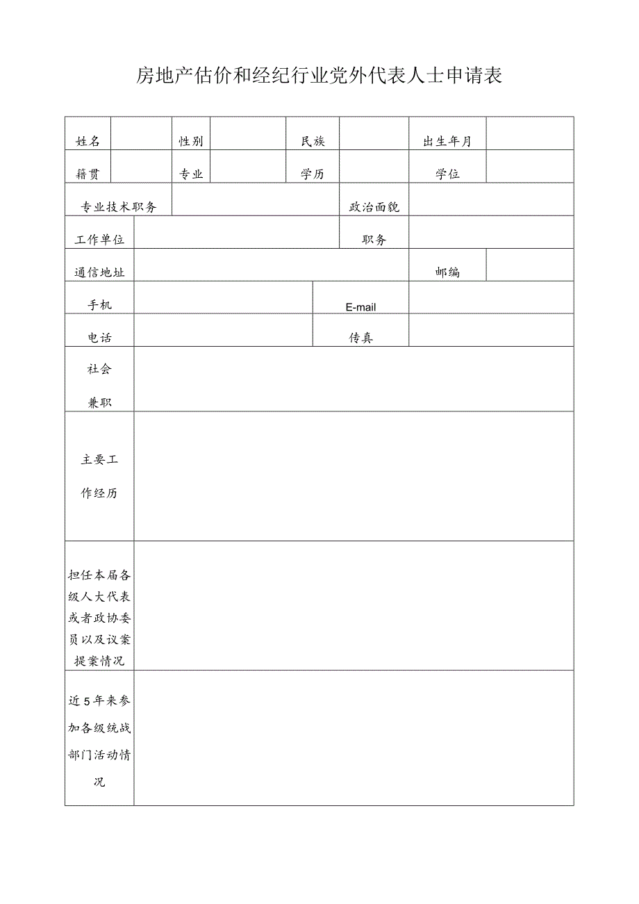 房地产估价和经纪行业党外代表人士申请表.docx_第1页