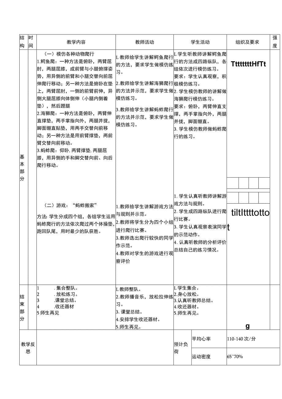 一年级下册水平一身体基本活动模仿动物爬行体育与健康教案.docx_第2页