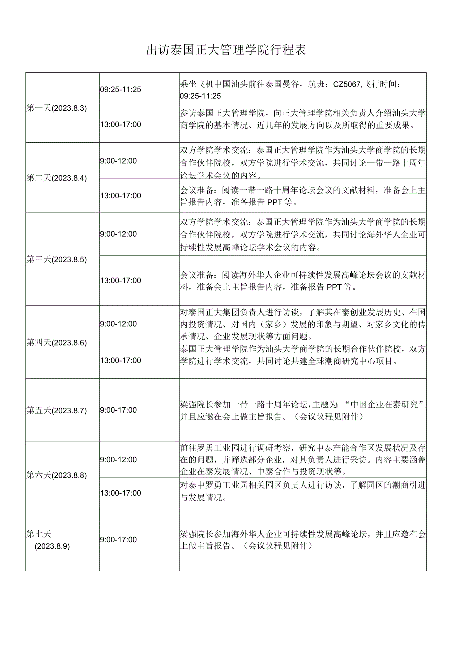 出访泰国正大管理学院行程表.docx_第1页