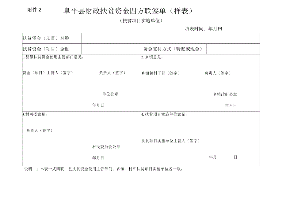 阜平县财政扶贫资金四方联签单样表.docx_第1页