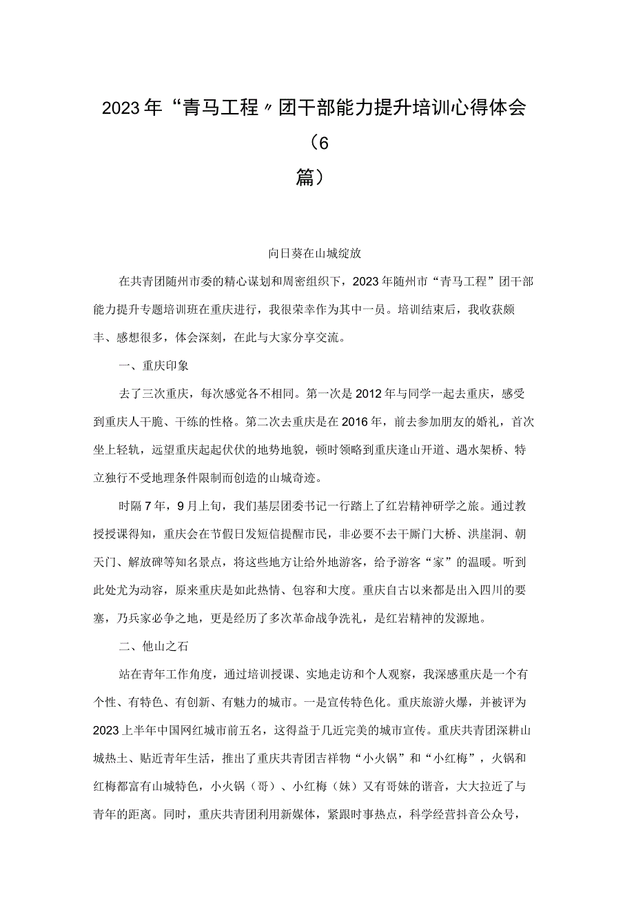 2023年“青马工程”团干部能力提升培训心得体会（6篇）.docx_第1页