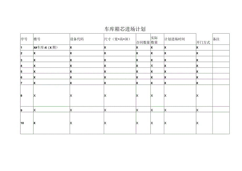 车库箱芯进场计划(2023年）.docx_第1页