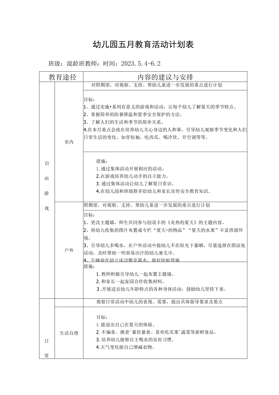 幼儿园五月教育活动计划表.docx_第1页