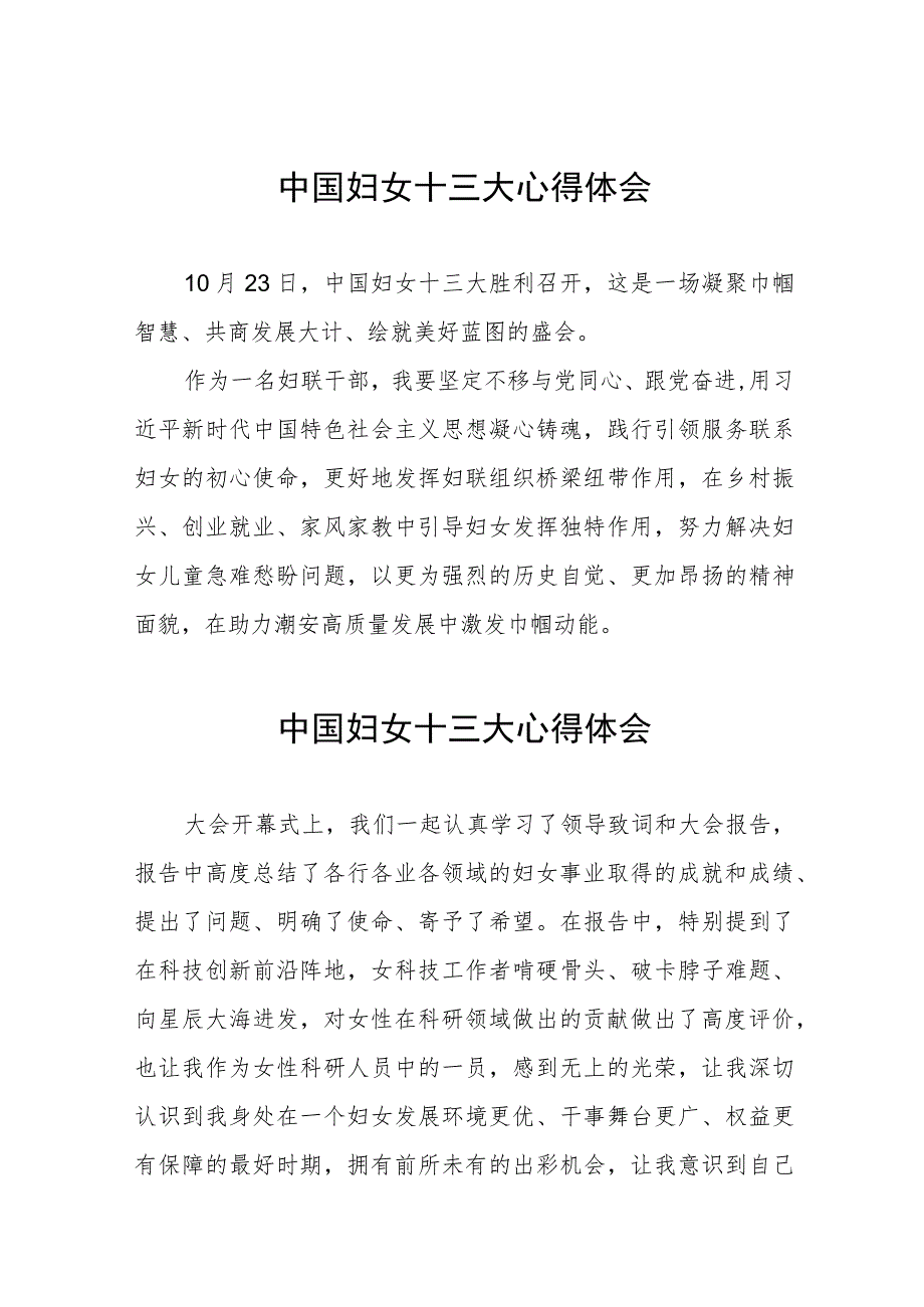 妇联干部学习中国妇女十三大心得体会19篇.docx_第1页